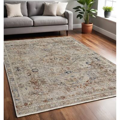 Xezop Power Loomed Distressed Floral Traditional Non Skid with Fringe Area Rug By HomeRoots