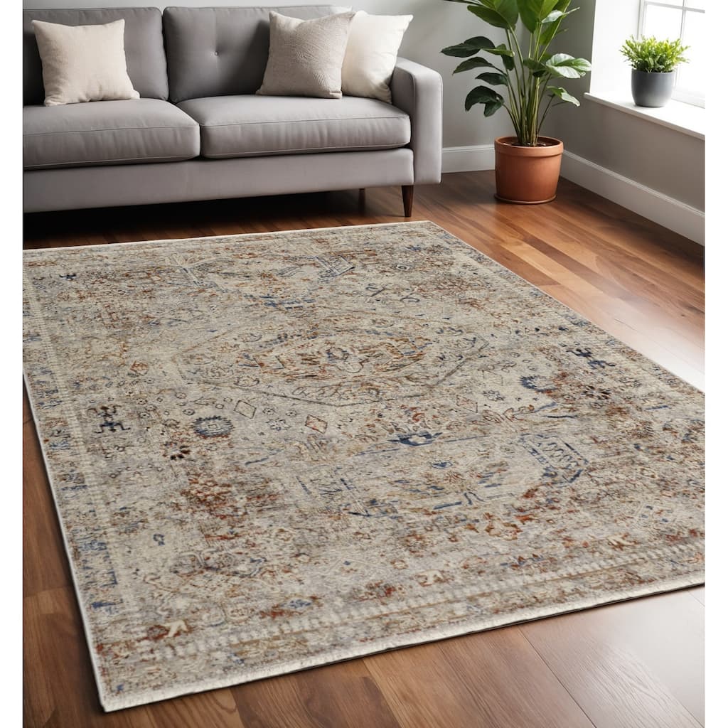 Xezop Power Loomed Distressed Floral Traditional Non Skid with Fringe Area Rug By HomeRoots