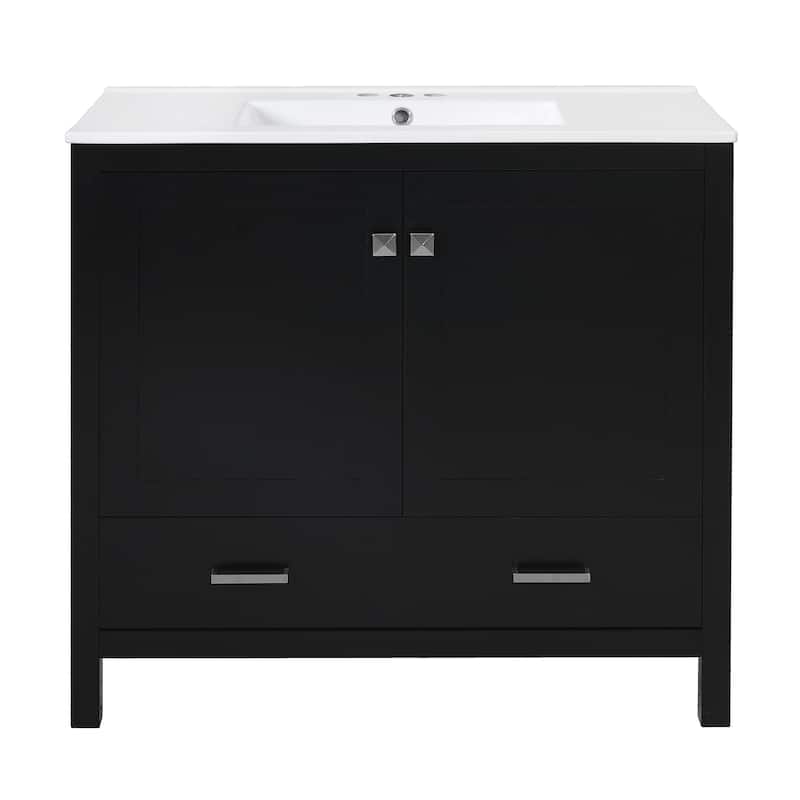 Bathroom Vanity with Ceramic Sink, Storage Cabinet with Soft-Close Doors and Drawer, Bathroom Vanities with Storage Shelves