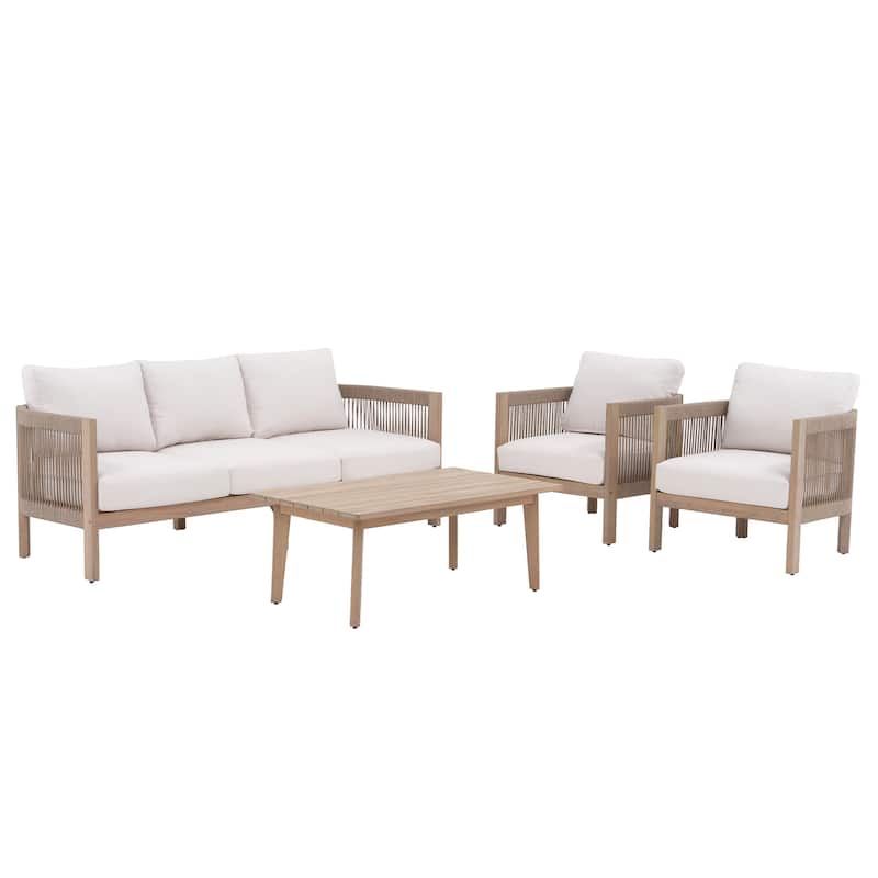 Outdoor Wooden Conversation Set with Cushions