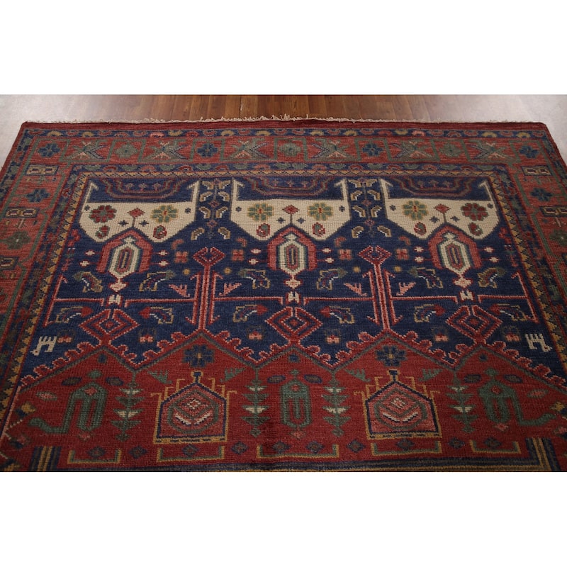 Red & Blue Sirjan Oriental Area Rug Hand-knotted Wool Carpet - 8'0"x 10'1"