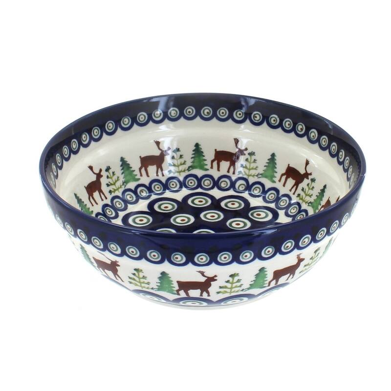 Blue Rose Polish Pottery Zaklady Cereal Bowl - Reindeer Pine
