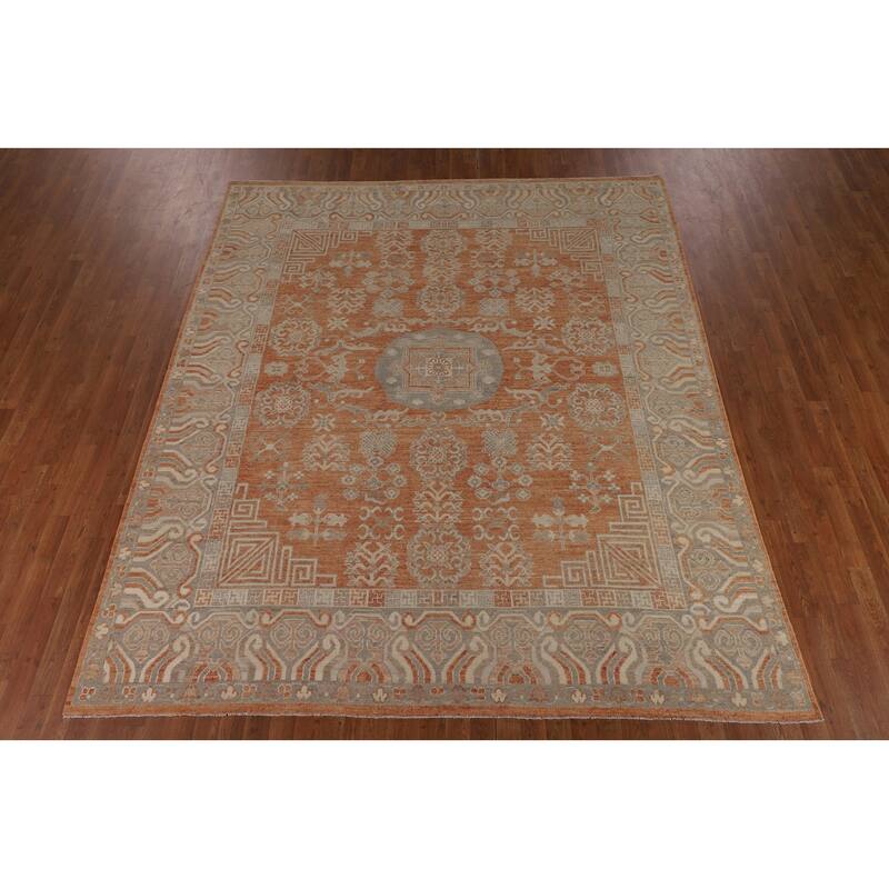 Orange Oushak Vegetable Dye Turkish Area Rug Hand-Knotted Wool Carpet - 8'3"x 9'9"