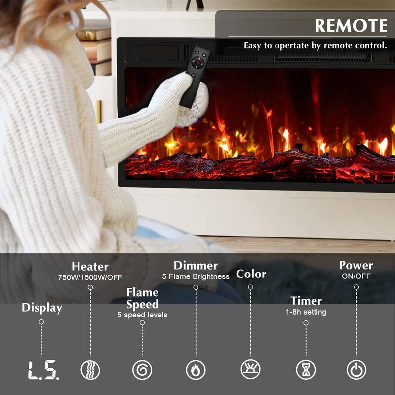 Bossin 70" Fireplace TV Stand with 36" Electric Fireplace, TV Stand for TVs Up to 80", 16 Colors LED Lights/Entertainment Center