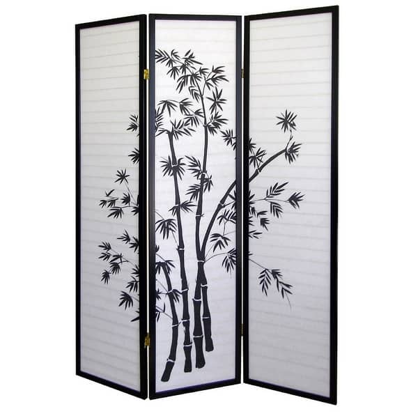 slide 2 of 5, Elegant 70" Tall 3-Panel Bamboo Design Room Divider Screen Black