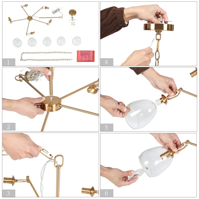 Blobfish Modern Gold 5-Light Cluster Glass Chandelier Wheel Ceiling Light for Living Room - D28.7"* H24.8"