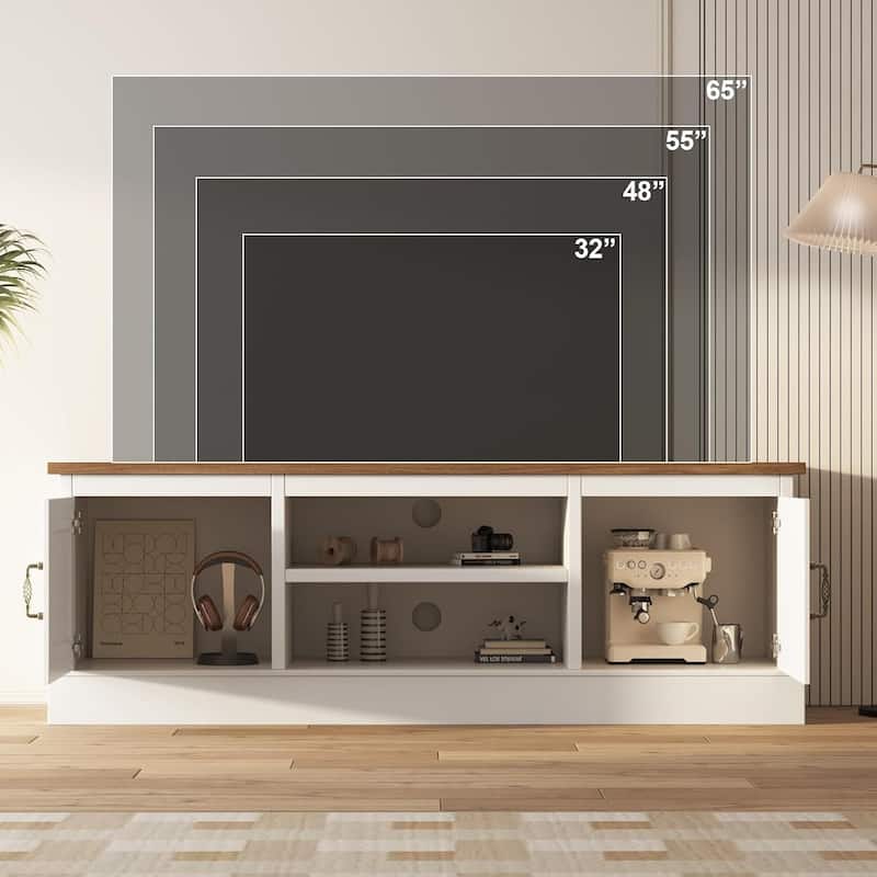 Farmhouse TV Stand for 65 Inch TVs Entertainment Center with Storage Cabinets, Media Console Table