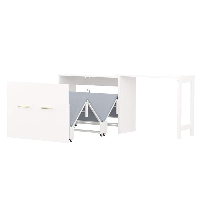 Twin Size Murphy Cabinet Bed with Adjustable Desk and Foldable Cushion
