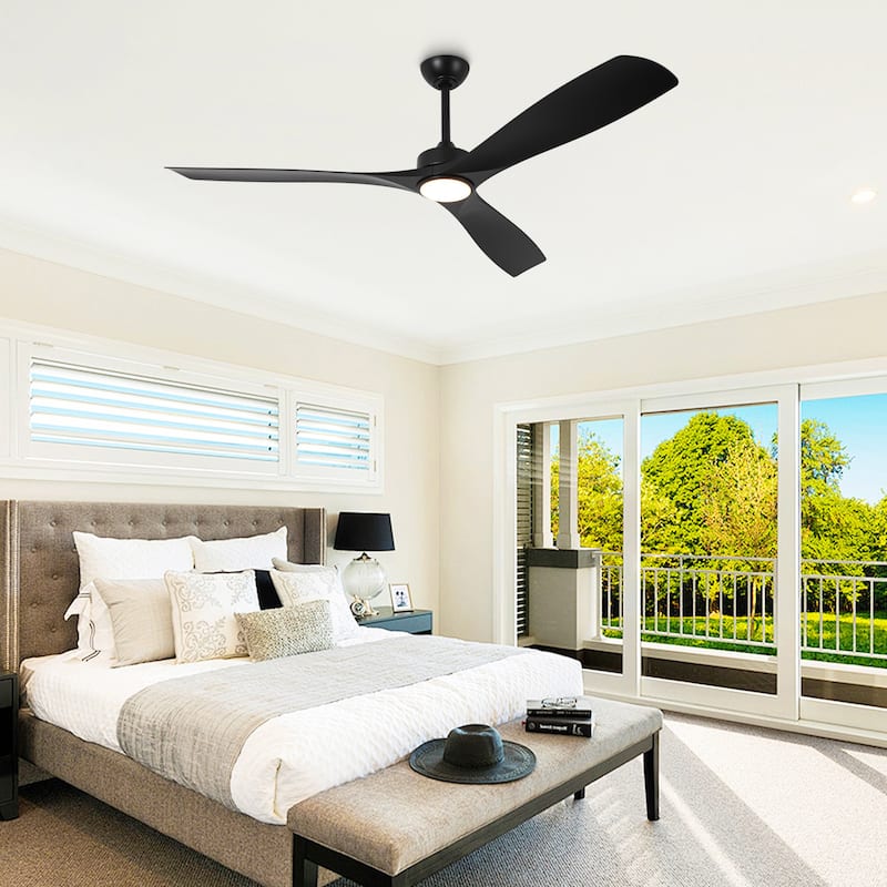 60" Modern Black ABS Propeller Indoor Ceiling Fan with Light and Remote