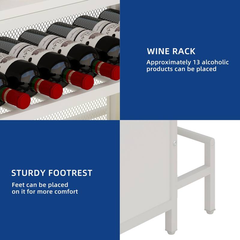 Moasis Home Bar Unit L-shape Liquor Bar Table with 2-Tier Storage and Shelves
