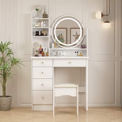 Makeup Vanity Dressing Table Set With Touch Screen Mirror & Stool