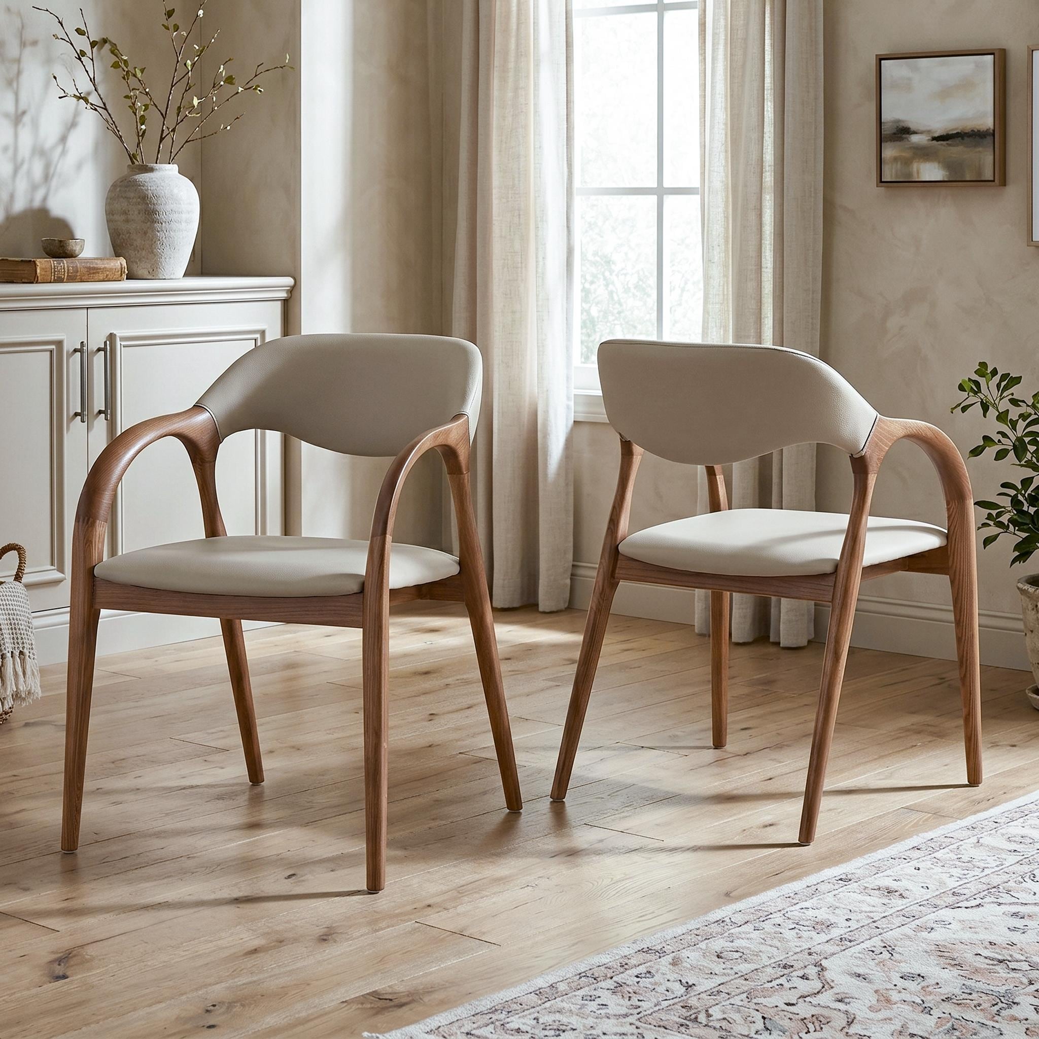 Furniture of America Premier Organic Modern Walnut Padded Curved Dining Arm Chairs (Set of 2)