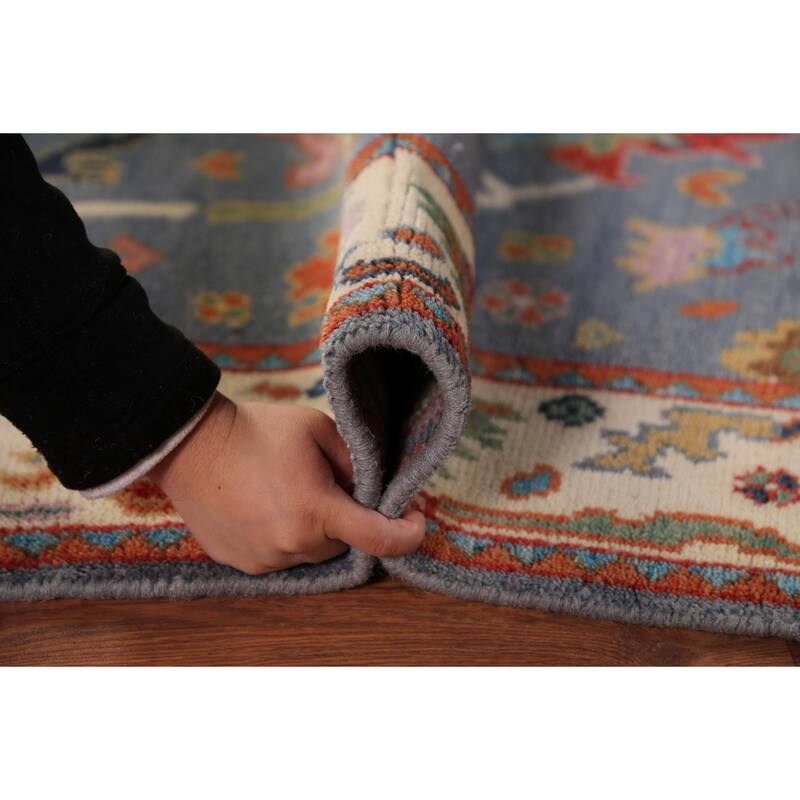Blue Oushak Oriental Rug Transitional Handmade Wool Carpet - 4'1"x 5'11"