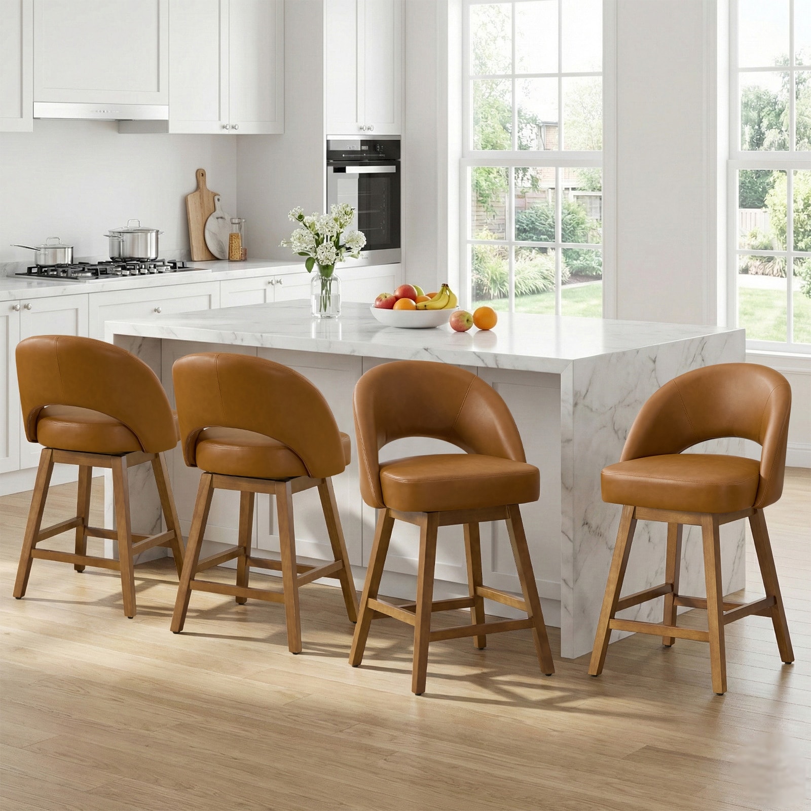 Upholstered Swivel Counter Height Bar Stools with Cutout Back and Solid Wood Frame - 38.2"H x 22.1"W x 23.6"D