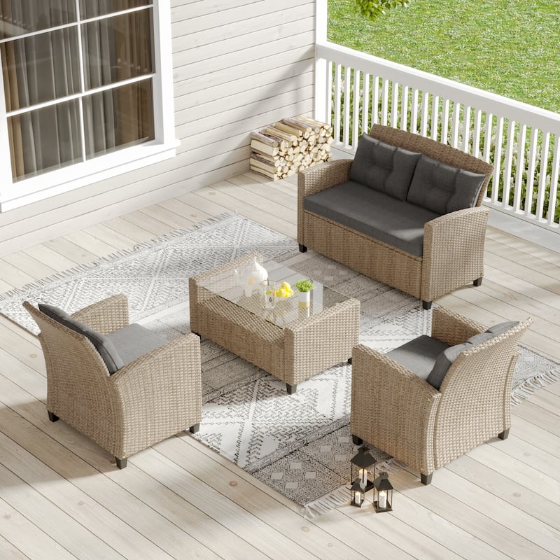 Corvus Armitage 4-piece Outdoor Resin Wicker Chat Set with Cushions