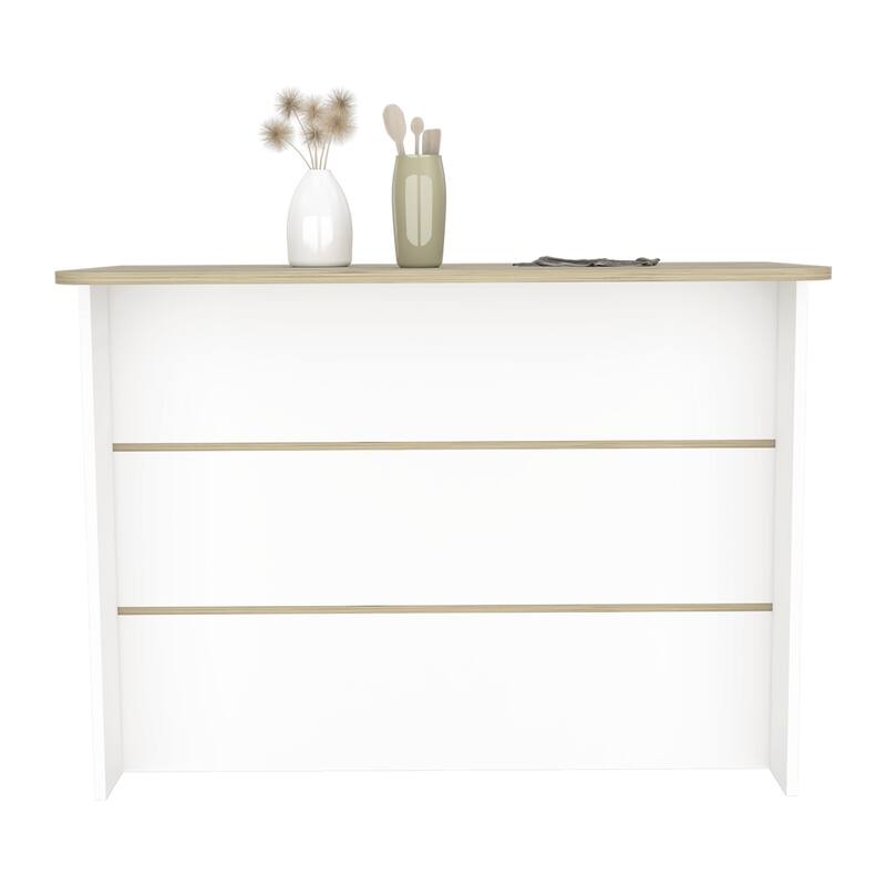 Kitchen Island with Two-Tier Storage Shelf and Ample Workstation, White / Light Pine