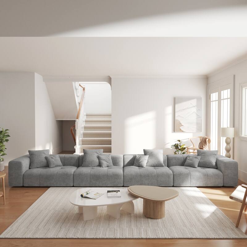 4-Seater Linen Upholstered Cloud Couch Modular Sectional Sofa for Living Room and Bedroom