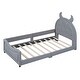 preview thumbnail 2 of 4, Twin Size Upholstered Daybed with OX Horn Shaped Headboard, Kids Bedroom Wooden Platform Bed Frame No Box Spring Needed