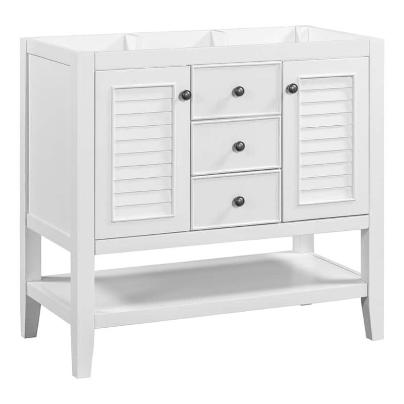 36" Bathroom Vanity with/without Sink, Bathroom Vanity Cabinet with 2 Cabinets and Drawers, Open Shelf, Solid Wood Frame