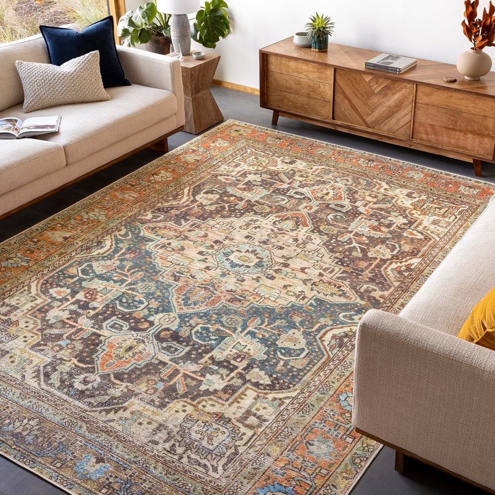 Livabliss Tawa Machine Washable Vintage Medallion Area Rug