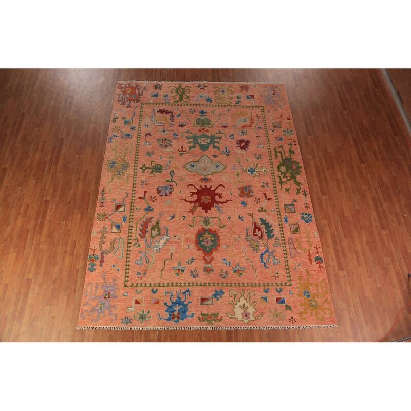 Oushak Indian Area Rug Hand-Knotted Floral Wool Carpet - 8'11"x 11'11"