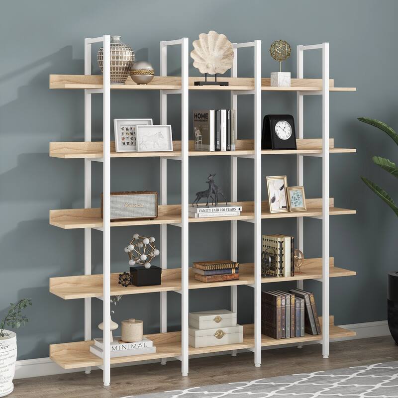 5 Tier Bookcase Home Office Open Bookshelf with Metal Frame