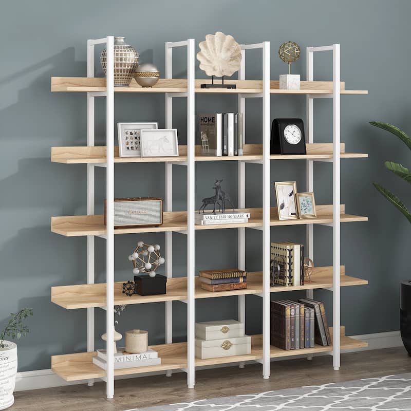 5 Tier Bookcase Open Bookshelf,MDF Board,White Metal Frame