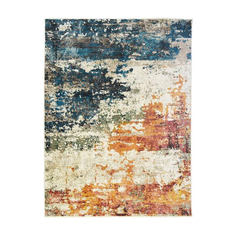 Cewe Distressed Abstract Modern Stain Resistant Woven with Fringe Area Rug By HomeRoots