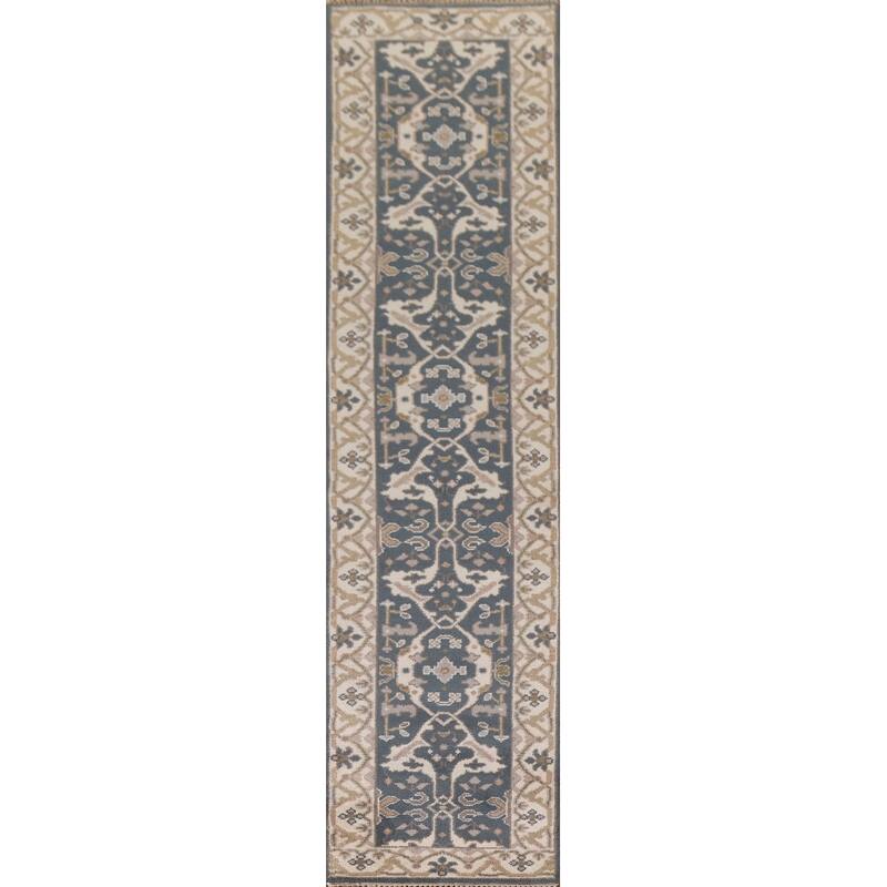 Blue Oushak Oriental Runner Rug Handmade Wool Carpet - 2'6"x 11'10"