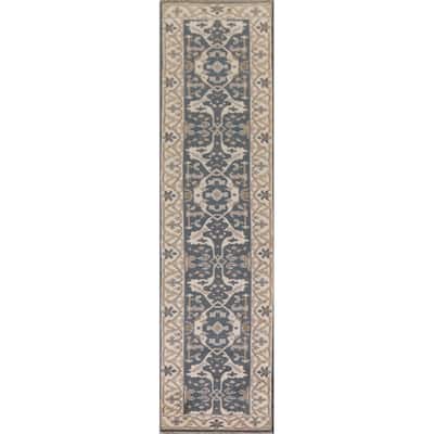 Blue Oushak Oriental Runner Rug Handmade Wool Carpet - 2'6"x 11'10"