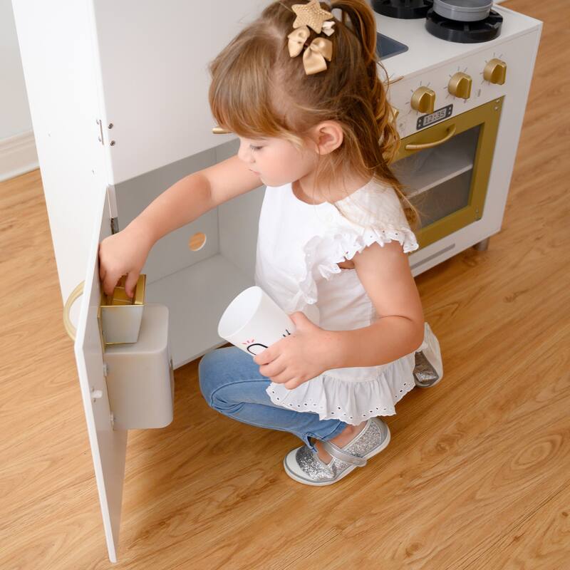Teamson Kids Little Chef Mayfair Classic Kids Kitchen Playset, White, Gold