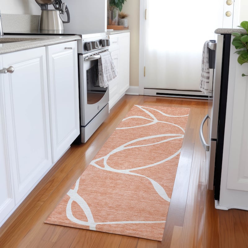 Machine Washable Indoor/ Outdoor Abstract Modern Chantille Rug - Salmon - 2'3" x 7'6"