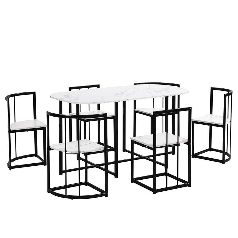 Merax Modern 7-Piece Dining Table Set with Faux Marble