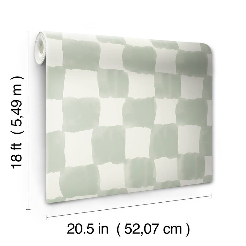 RoomMates Tess Watercolor Checker Sage Green Peel and Stick Wallpaper