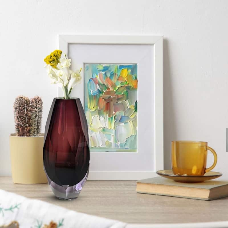 Elegant Plum Cut Glass Vase