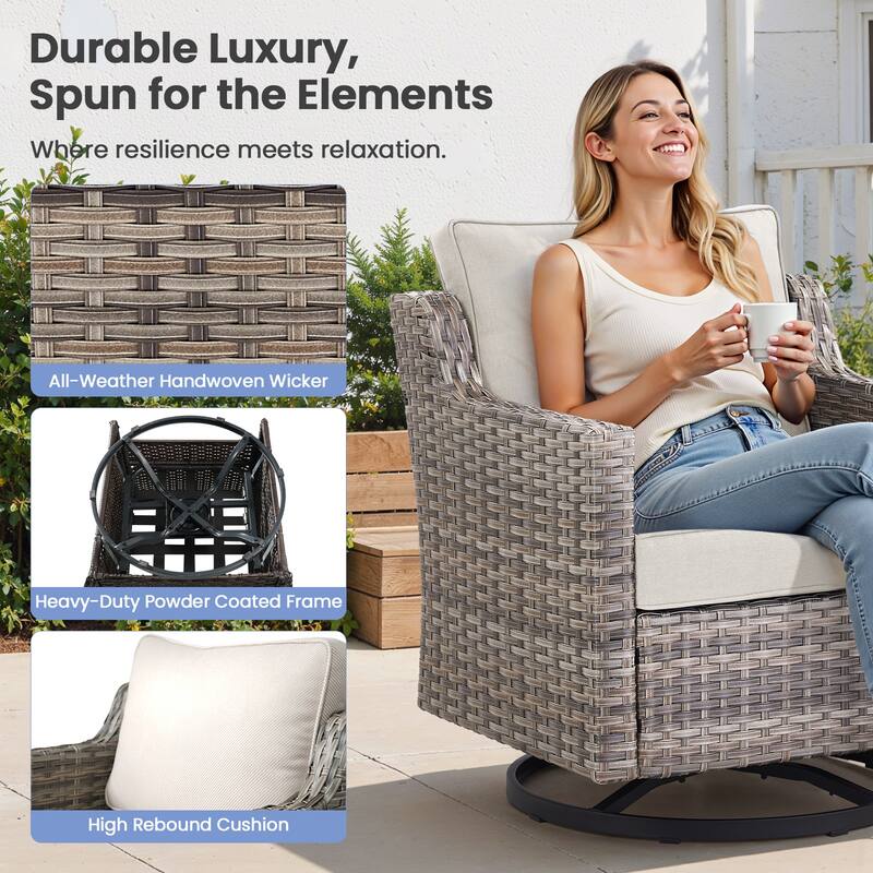 Pocassy Outdoor Patio Furniture Wicker Sofa Swivel Chair Set