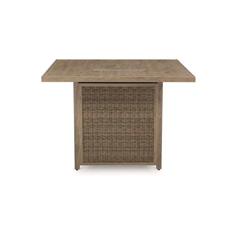 Signature Design by Ashley Walton Bridge Driftwood Outdoor Bar Table with Fire Pit - 55.75" W x 55.75" D x 39.13" H