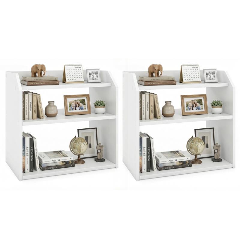 Gymax 2PCS-3-Tier Desktop Bookshelf w/Raised Top Guardrails - White