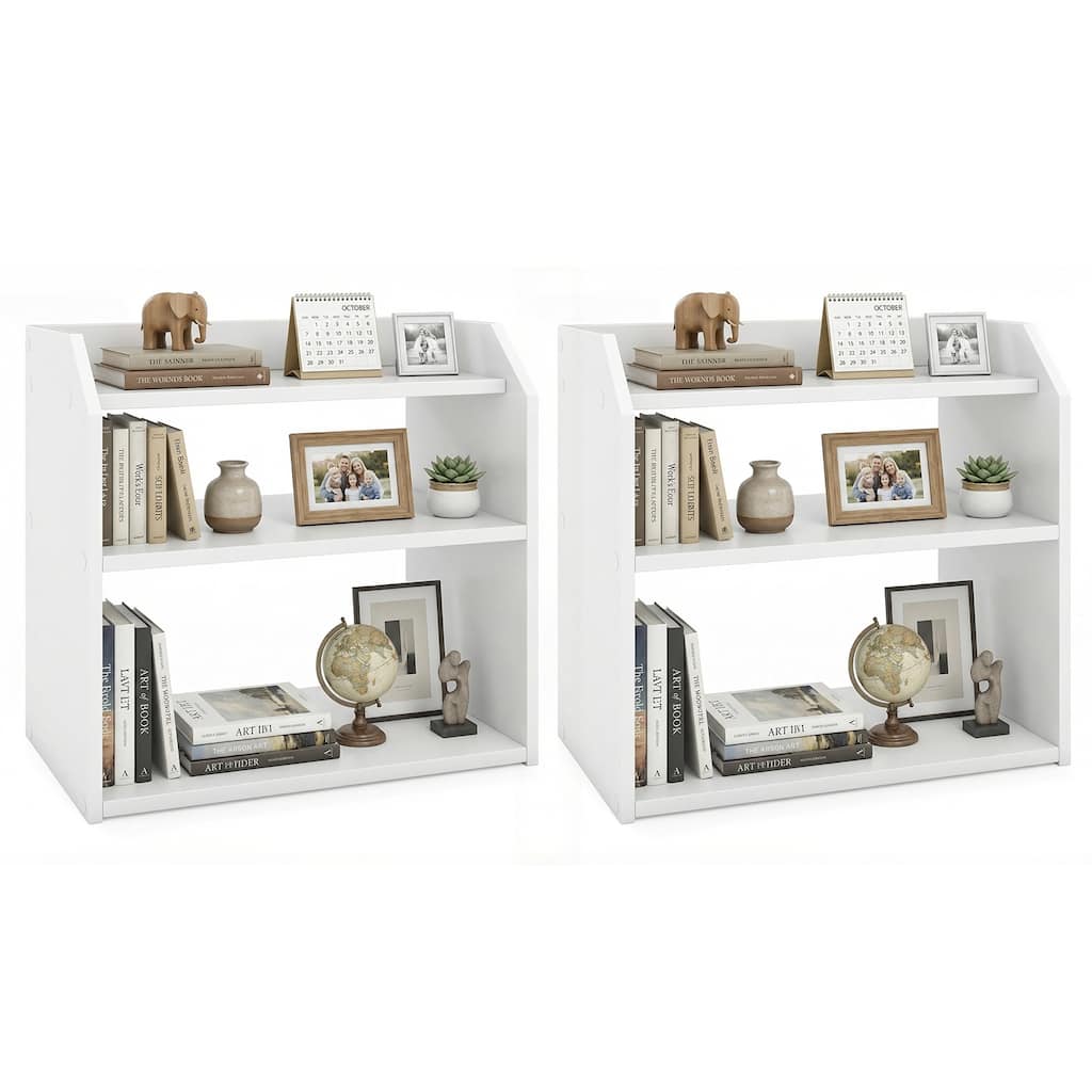 Gymax 2PCS-3-Tier Desktop Bookshelf w/Raised Top Guardrails