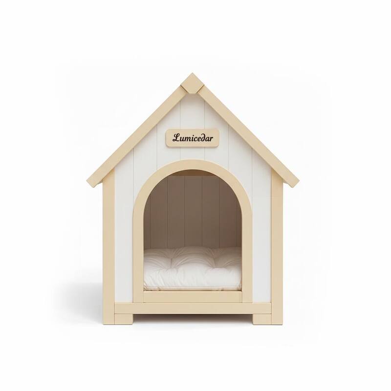Modern Indoor Wooden Dog House with EVA Cushion, Solid Cedar Pet House for Small Dogs & Cats