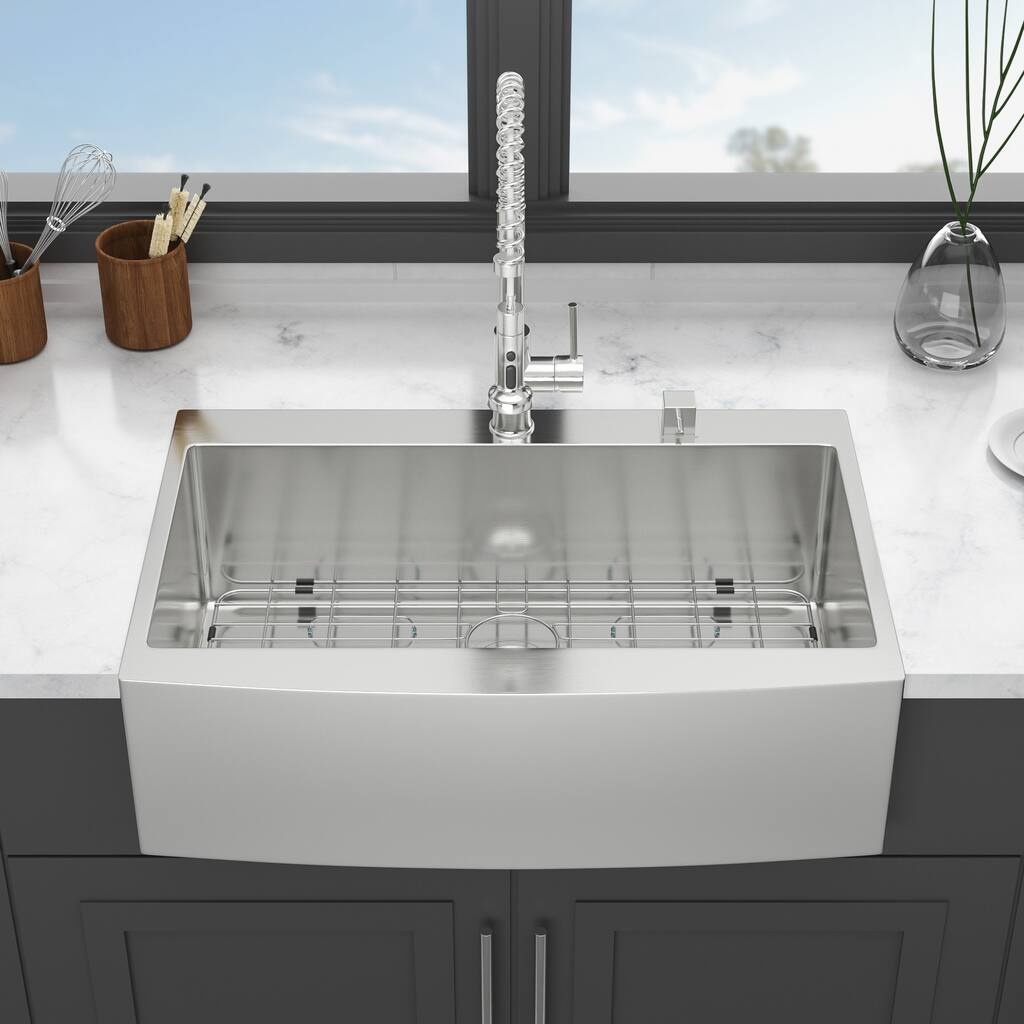 33" Farmhouse 16 Gauge Single Bowl Stainless Steel Kitchen Sink in Brushed Nickel - 33'' x 22'' x 10''