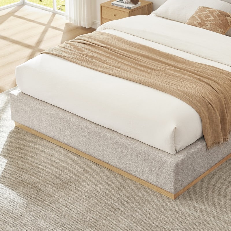 Spruce & Spring Modern Boucle Upholstered Platform Bed with Solid Wood Frame