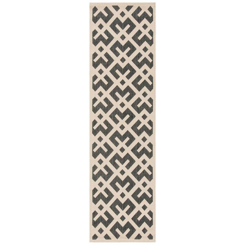 SAFAVIEH Courtyard Sytske Indoor/ Outdoor Waterproof Patio Backyard Rug - 2'3" x 8' Runner - Black/Beige