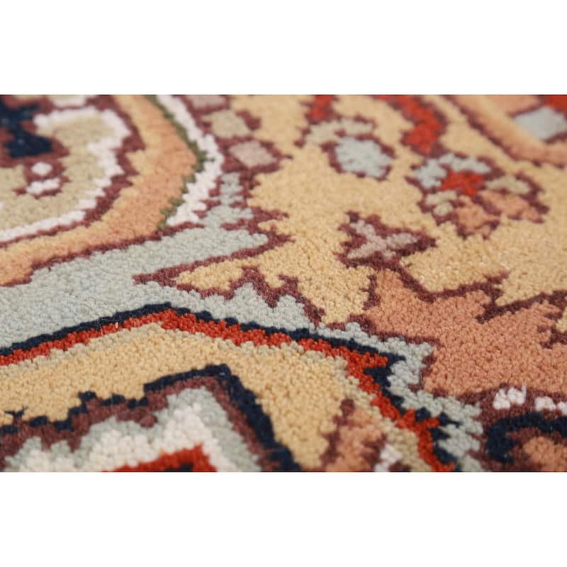 Hand Knotted Oriental 100% Wool Carpet Traditional Medallion Oranges & Rust Heriz (serapi) Area Rug - 10' 1'' X 7' 11''
