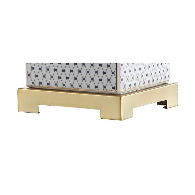 Catherine 21.5" Ceramic/Metal Ginger Jar LED Table Lamp, White/Navy by JONATHAN Y