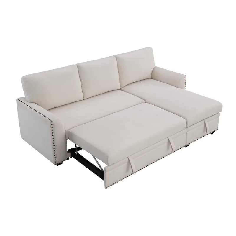 Modern Reversible L-shaped Sleeper Sectional Sofa Bed with Storage Chaise