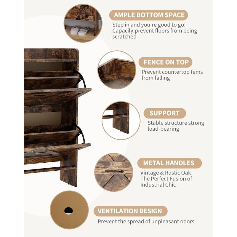 Freestanding Slim Shoe Storage Cabinet with 2 Flip Drawers for Entryway Hallway