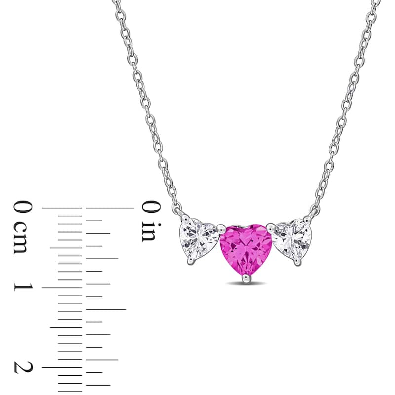 Miadora 2 5/8 CT TGW Created Pink and White Sapphire Triple-Heart Necklace in Sterling Silver