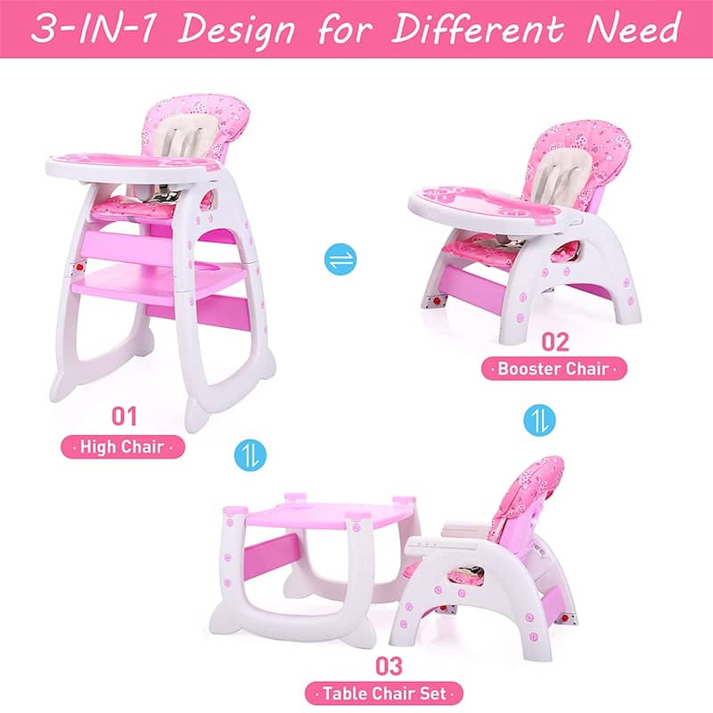 High Chairs Baby Toddler, Table Booster Seat Adjustable W/Tray, Pink