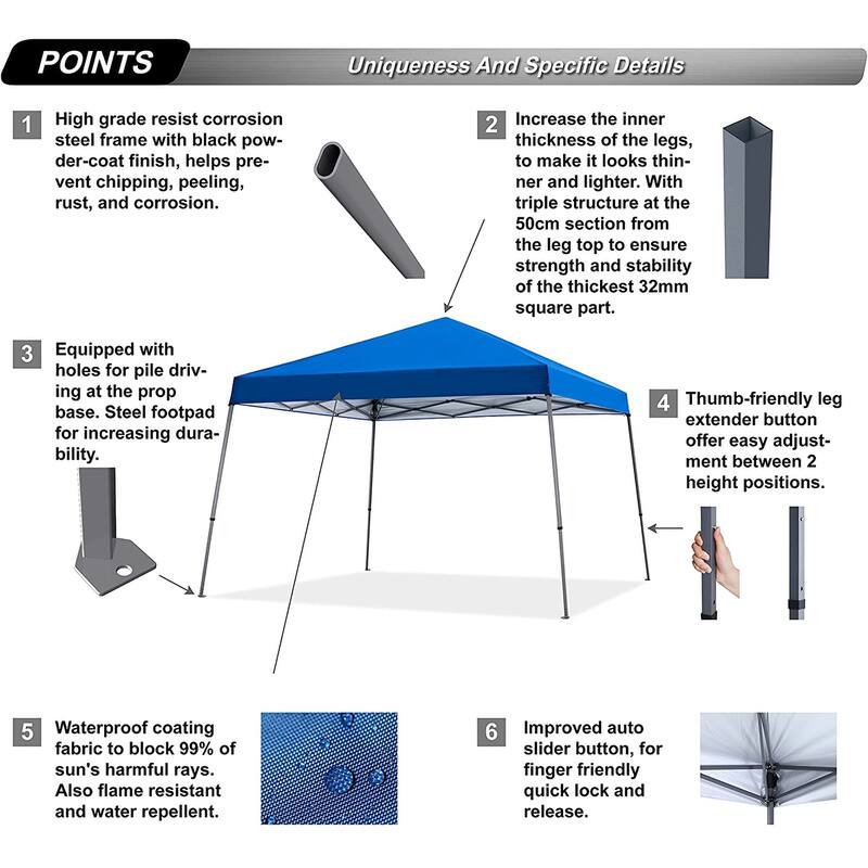 ABCCANOPY Portable Pop Up Canopy Tent Beach Canopy with Large Base - 10x10ft
